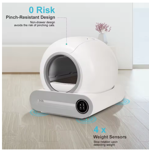 DOEL Self Cleaning Cat Litter Box 65L Automatic Cat Litter Box w/ Trash Bag & Litter Mat Smart Cat Toilet App Control 2.4G WiFi