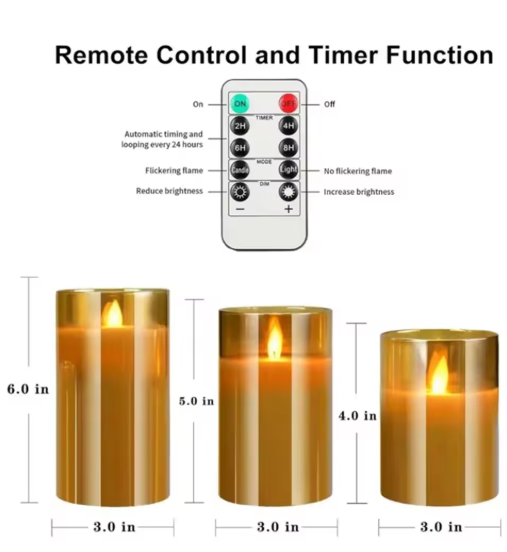 3pcs LED Lights for Home Electronic Candle LED Candle Decoration Glass Candle Full Set Remote Control Timer for Christmas Wedding