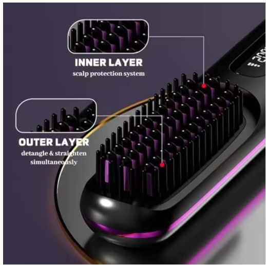 Upgrade Portable Straightener Brushs for Travel with LCD Temperature Display Fast Heating Cordless Mini Hair Brushs for Women