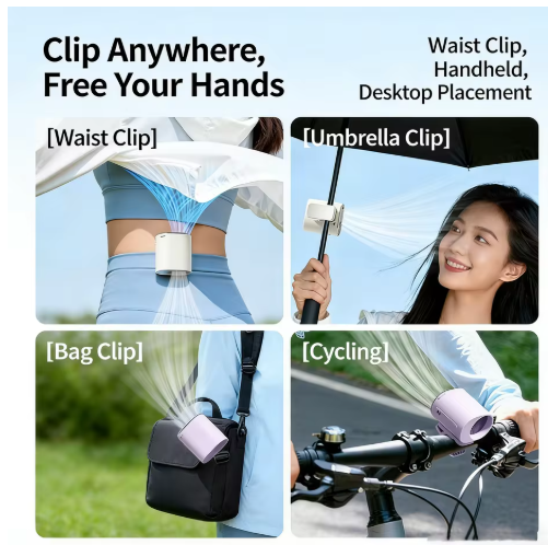 Car Clip Fan Mini Portable Outdoor Clip Umbrella Fan 199 Speed Waist Clip Electric fan 360° USB Rechargeable Desktop Cooling fan