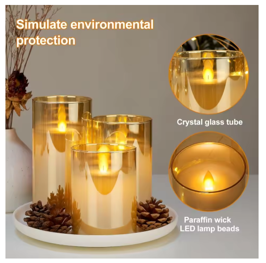 3pcs LED Lights for Home Electronic Candle LED Candle Decoration Glass Candle Full Set Remote Control Timer for Christmas Wedding