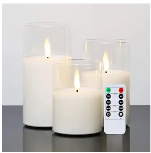 3pcs LED Lights for Home Electronic Candle LED Candle Decoration Glass Candle Full Set Remote Control Timer for Christmas Wedding