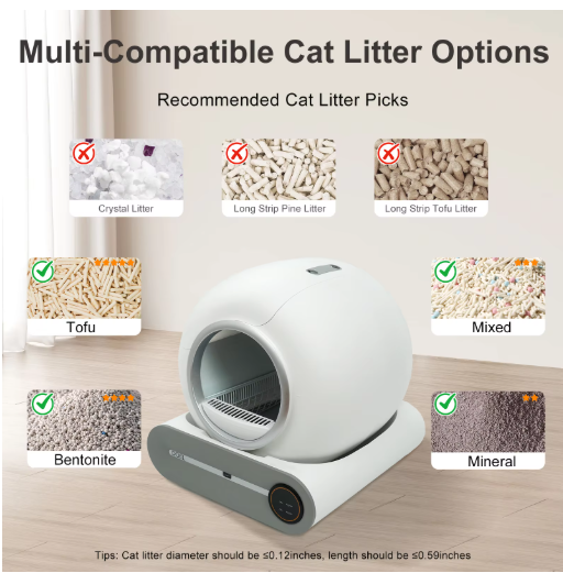 DOEL Self Cleaning Cat Litter Box 65L Automatic Cat Litter Box w/ Trash Bag & Litter Mat Smart Cat Toilet App Control 2.4G WiFi