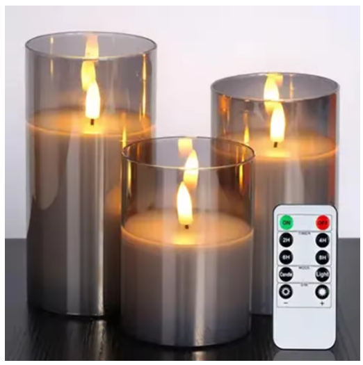 3pcs LED Lights for Home Electronic Candle LED Candle Decoration Glass Candle Full Set Remote Control Timer for Christmas Wedding