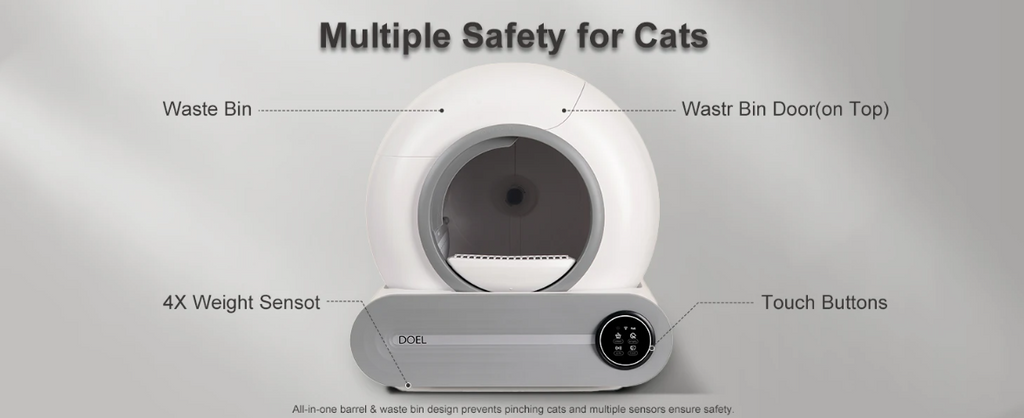 DOEL Self Cleaning Cat Litter Box 65L Automatic Cat Litter Box w/ Trash Bag & Litter Mat Smart Cat Toilet App Control 2.4G WiFi
